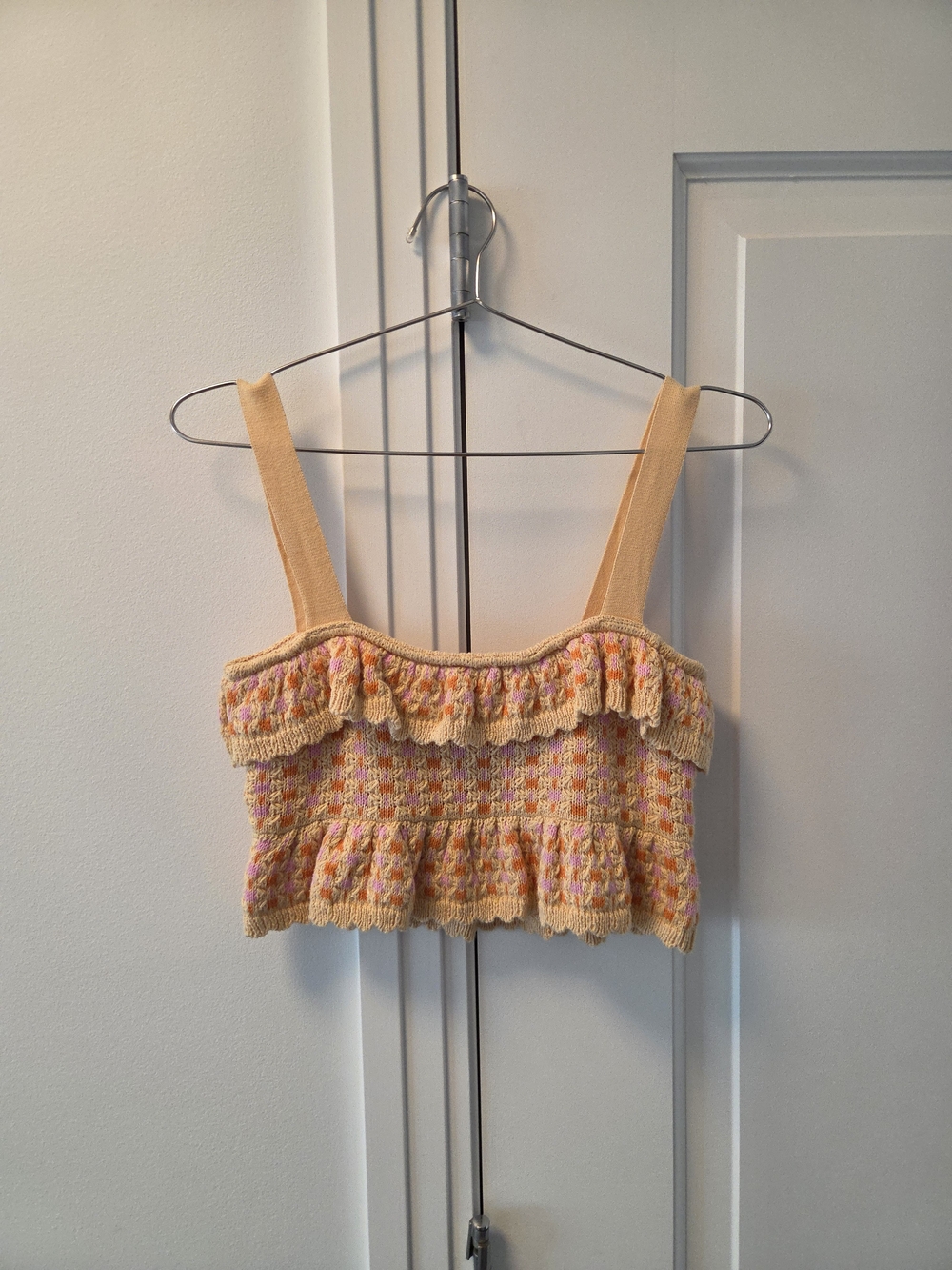 Zara Yellow Pink Ruffled Knit Crop Top